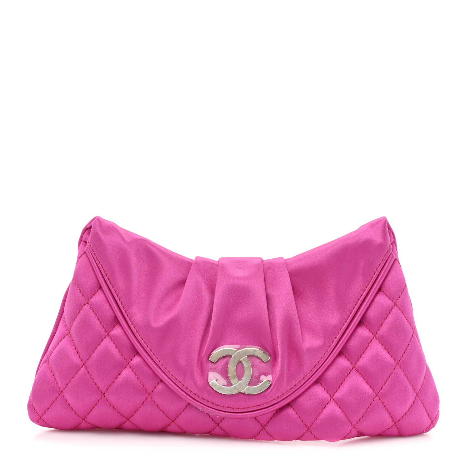 Chanel Satin Quilted Flap Clutch Fuchsia 1 of 12