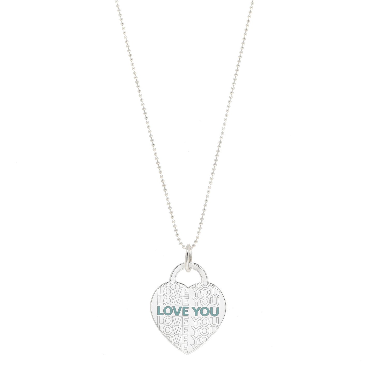 Sterling Silver Enamel LOVE YOU Heart Pendant Necklace Blue