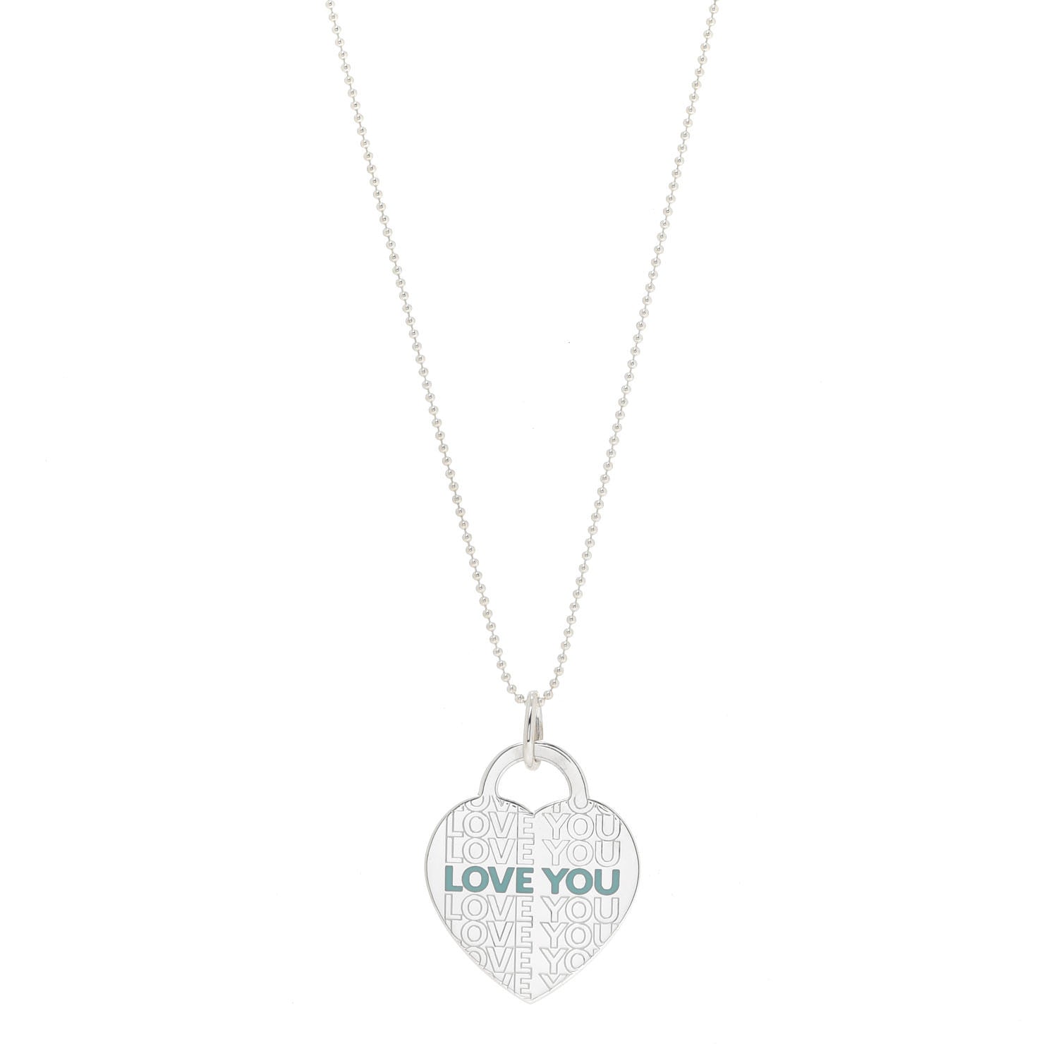 Tiffany Sterling Silver Enamel LOVE YOU Heart Pendant Necklace Blue 1 of 7