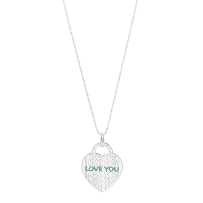 Tiffany Sterling Silver Enamel LOVE YOU Heart Pendant Necklace Blue 1 of 7