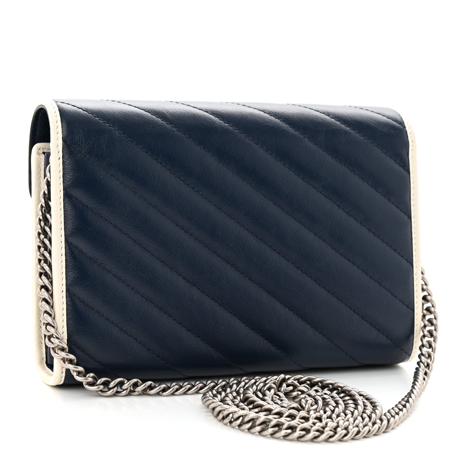 Gucci Vintage Effect Calfskin Matelasse Diagonal Torchon GG Marmont Chain Wallet Blue Agata Mystic White 2 of 10