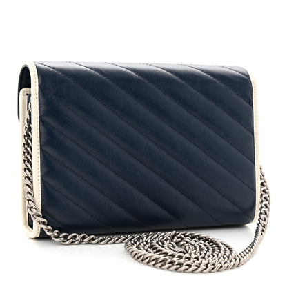 Gucci Vintage Effect Calfskin Matelasse Diagonal Torchon GG Marmont Chain Wallet Blue Agata Mystic White 2 of 10