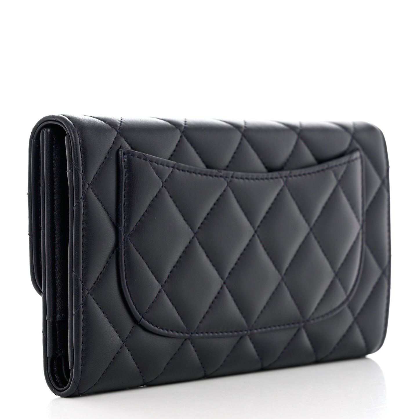Lambskin Quilted Large Flap Wallet Navy