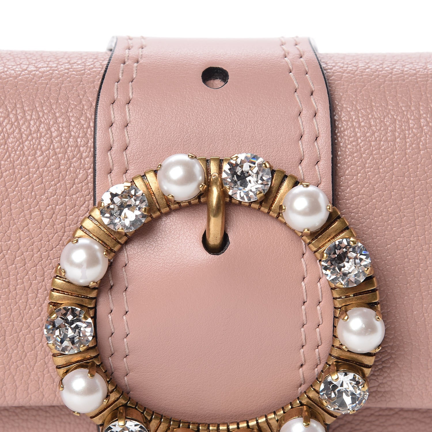 Miu Miu Goatskin Madras Soft Calfskin Crystal Pearl Embellished Shoulder Bag Orchidea 14 of 14