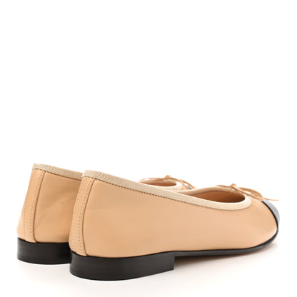 Chanel Lambskin Cap Toe CC Ballerina Flats 38.5 Beige Black 4 of 9