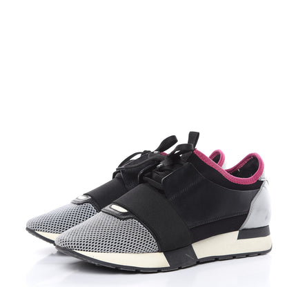 Balenciaga Mesh Calfskin Neoprene Patent Womens Race Runner Sneakers 40 Black Silver Pink 3 of 9