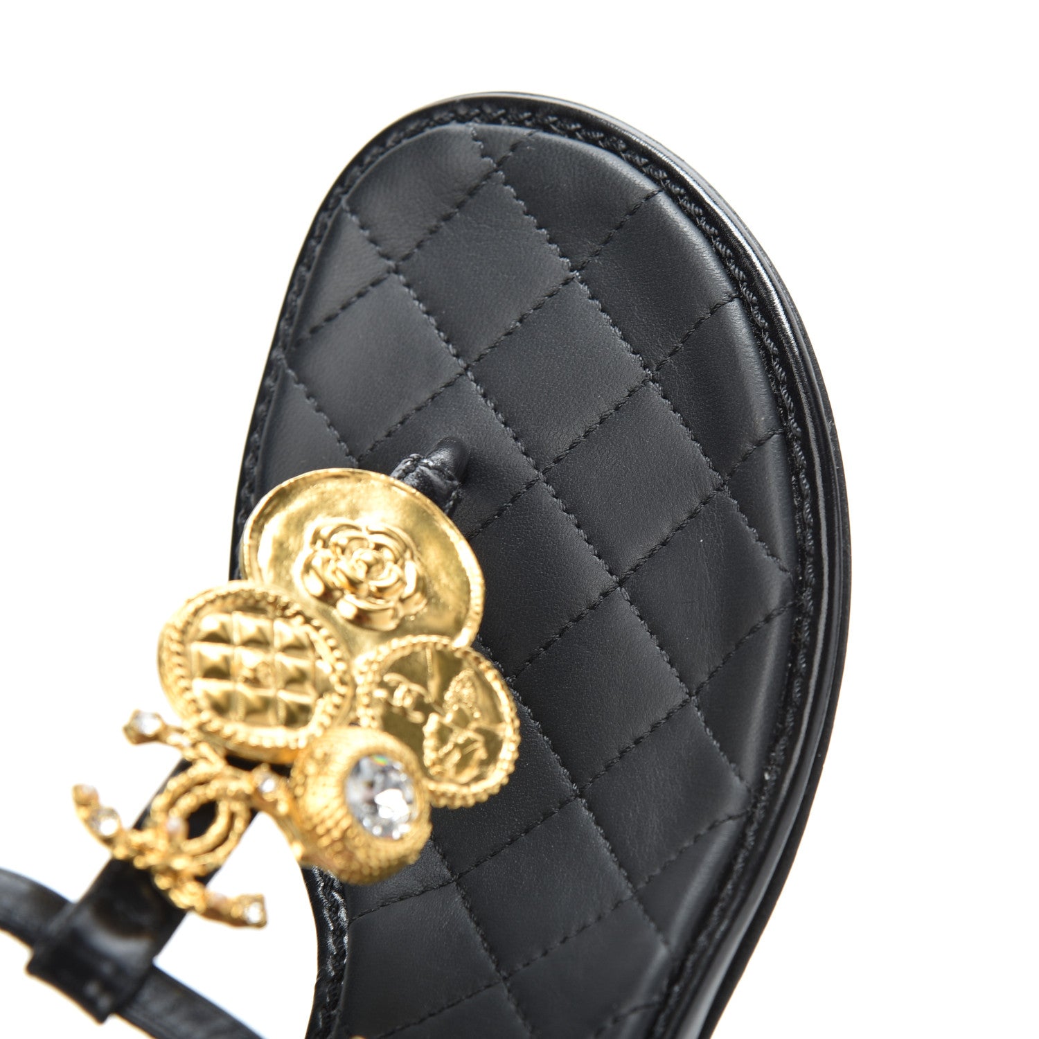 Chanel Calfskin Medallion CC Thong Sandals 38 Black 12 of 17