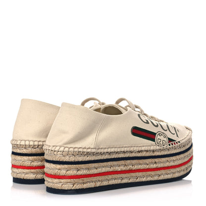 Gucci Canvas Logo Lace-Up Platform Espadrilles 40 Greggio Grege 4 of 9