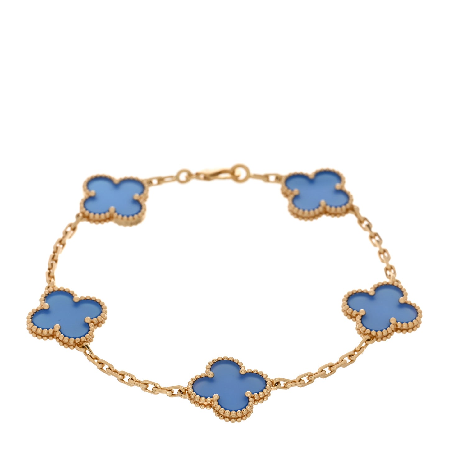18K Yellow Gold Blue Agate 5 Motifs Vintage Alhambra Bracelet