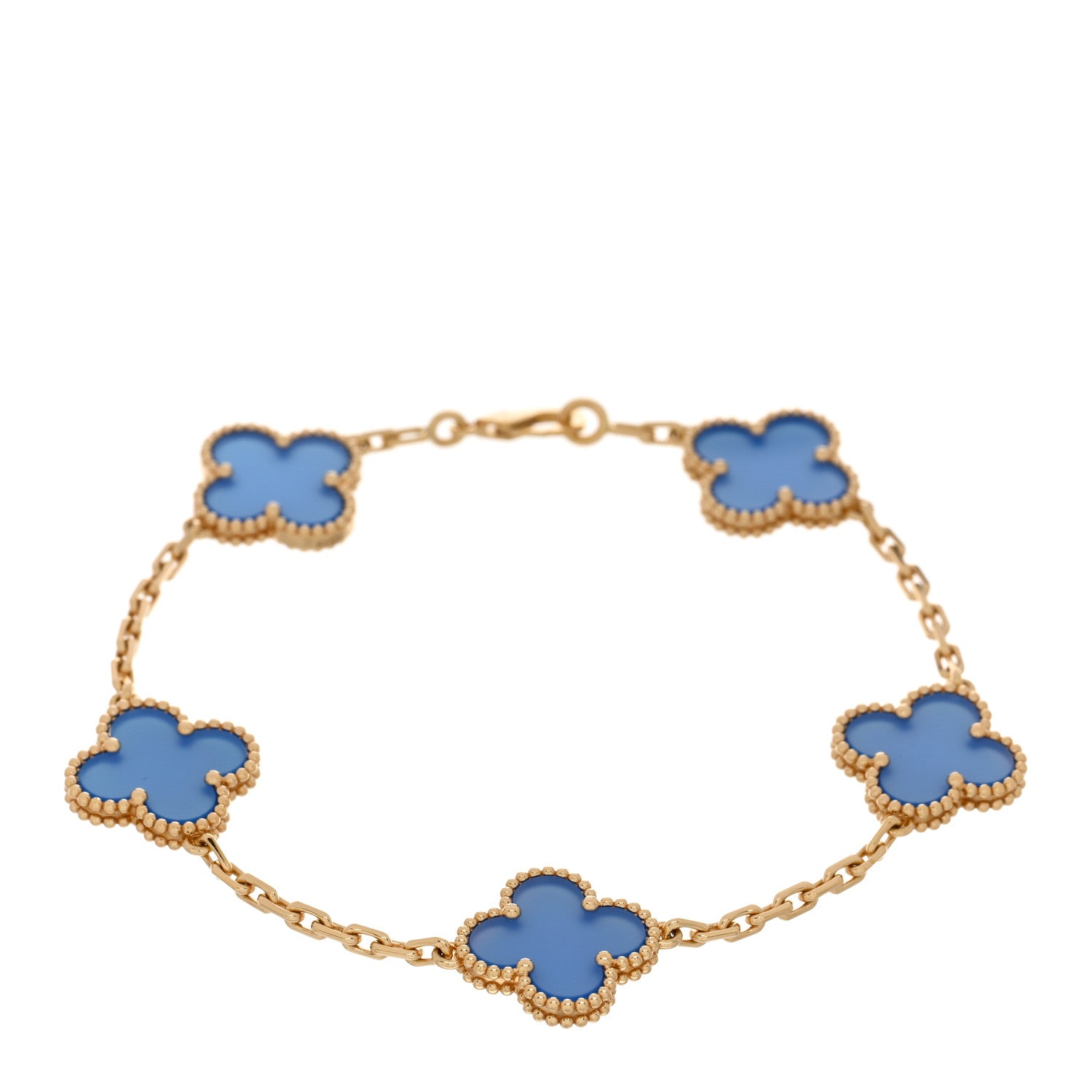 Van Cleef & Arpels 18K Yellow Gold Blue Agate 5 Motifs Vintage Alhambra Bracelet 1 of 5
