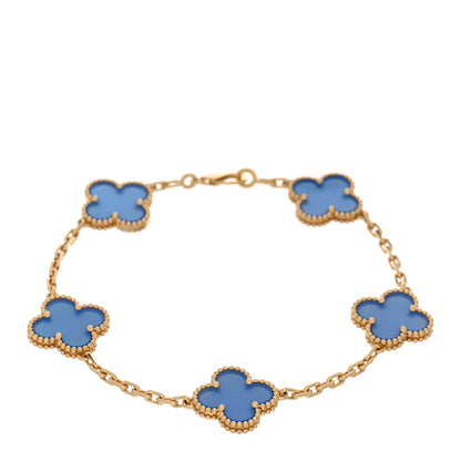 Van Cleef & Arpels 18K Yellow Gold Blue Agate 5 Motifs Vintage Alhambra Bracelet 1 of 5