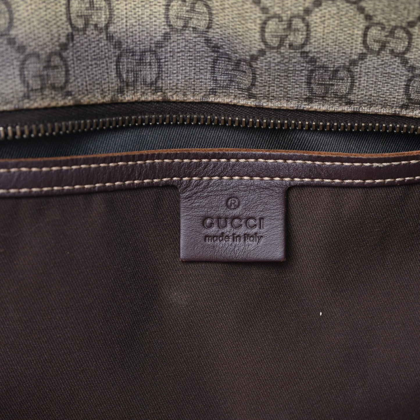 GG Supreme Monogram Medium Zippered Shopping Tote Dark Brown
