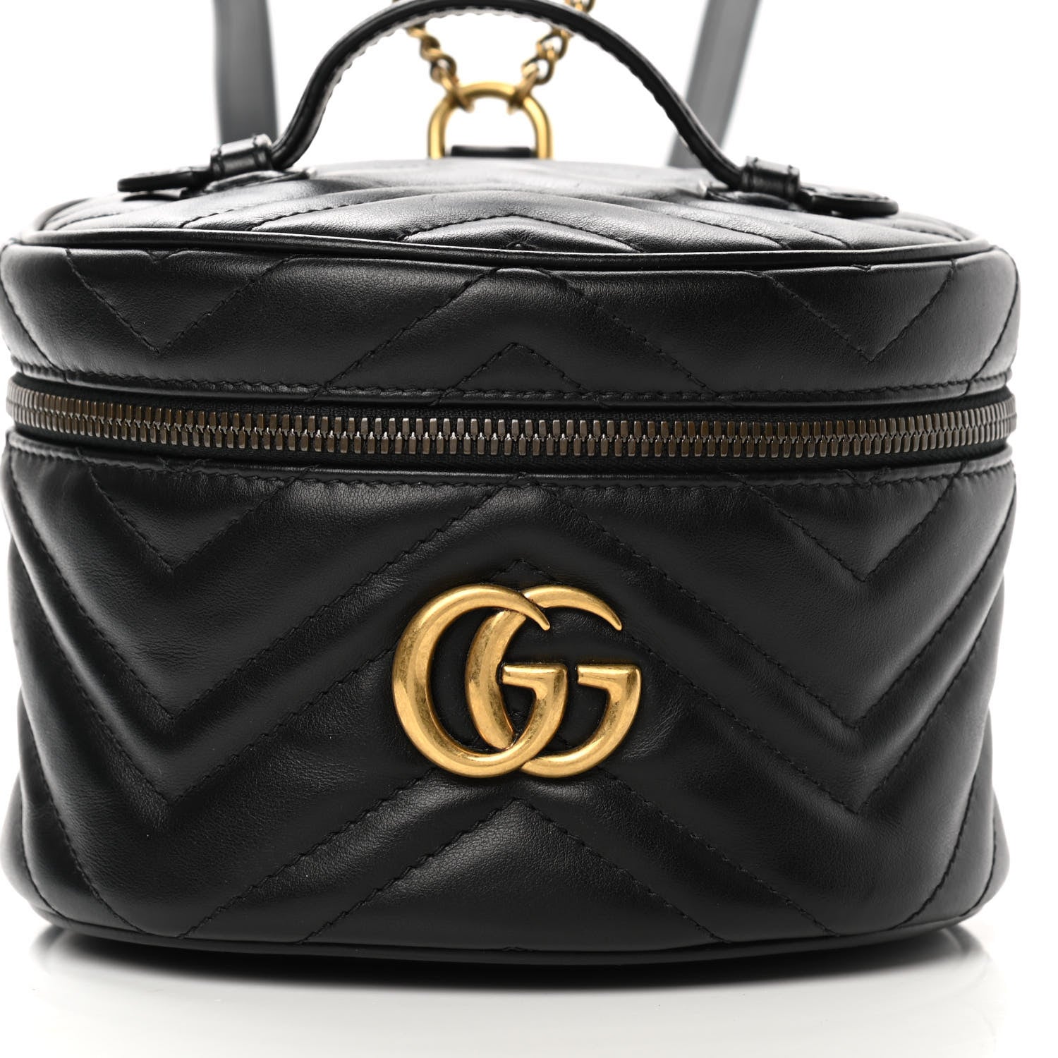 Gucci Calfskin Matelasse Mini GG Marmont Round Backpack Black 8 of 13