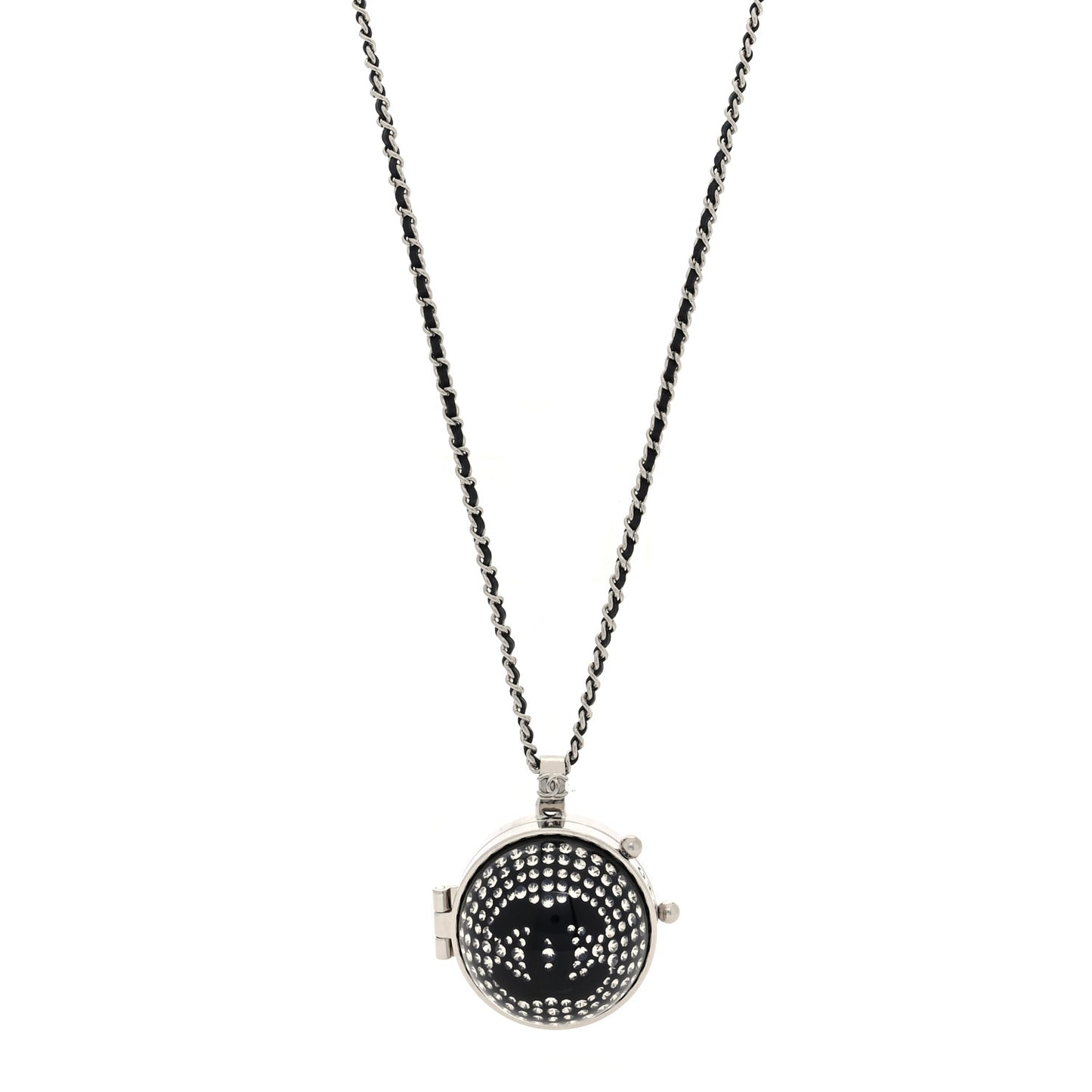 Resin Crystal Lambskin Ball Mirror Necklace Black Silver