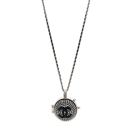 Chanel Resin Crystal Lambskin Ball Mirror Necklace Black Silver 1 of 6
