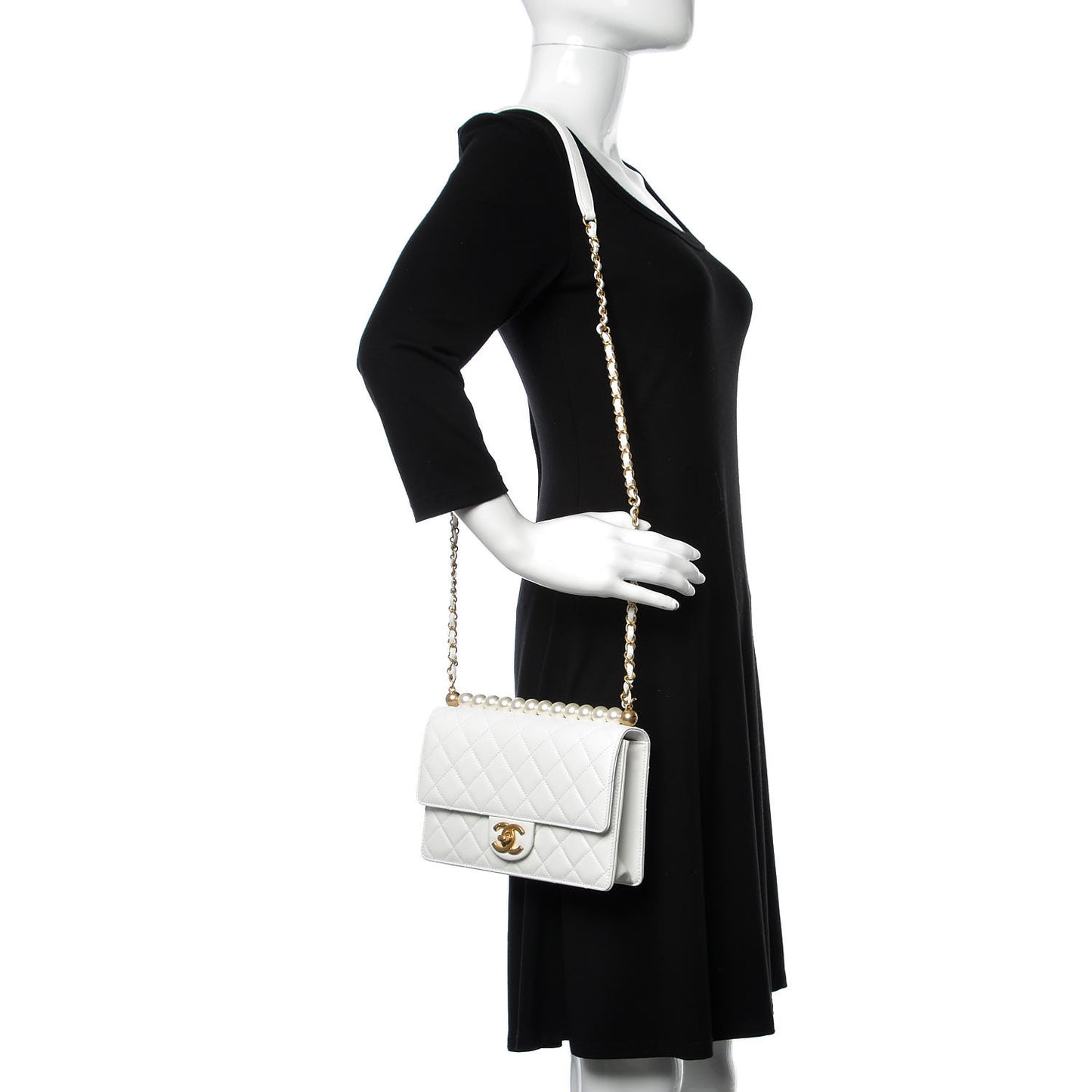 Lambskin Quilted Small Chic Pearls Flap White