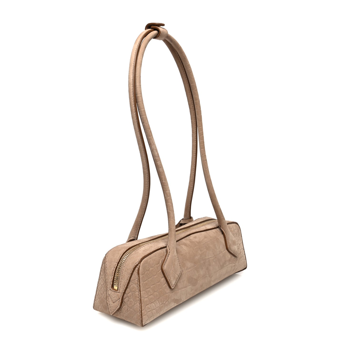 Nubuck Crocodile Embossed Small Le Teckel Bag Grege