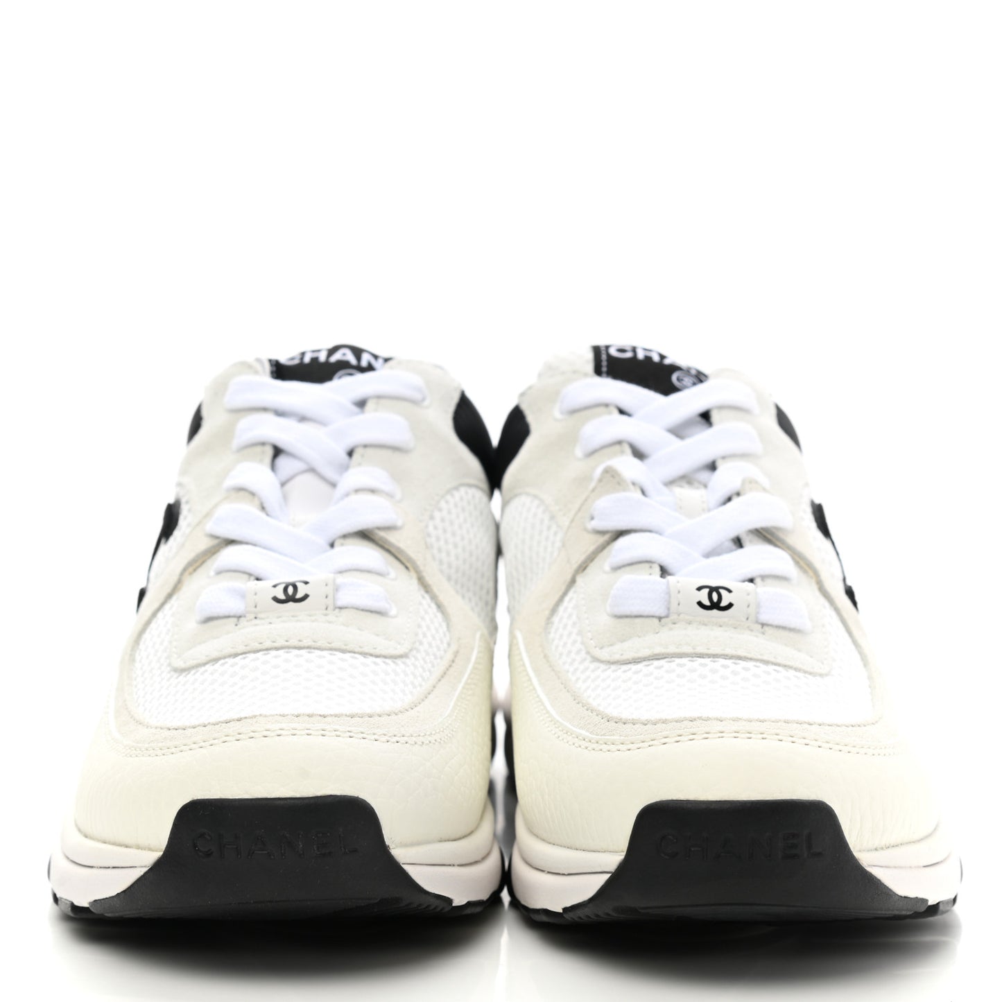 Mesh Suede Calfskin Grained Calfskin Womens CC Sneakers 36.5 White Black