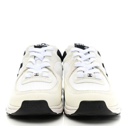 Chanel Mesh Suede Calfskin Grained Calfskin Womens CC Sneakers 36.5 White Black 2 of 8