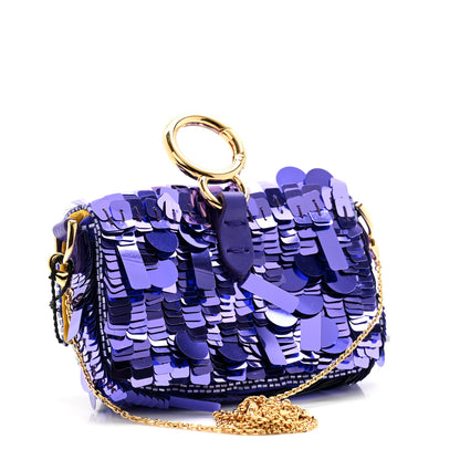 Fendi Sequin Paillettes Shiny Nappa Sex and the City Nano Maxi Buckle Baguette Charm Viola Purple 3 of 11