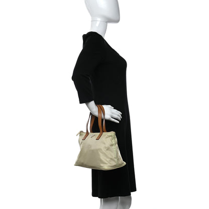 Prada Tessuto Nylon Calfskin Tote Beige 2 of 9