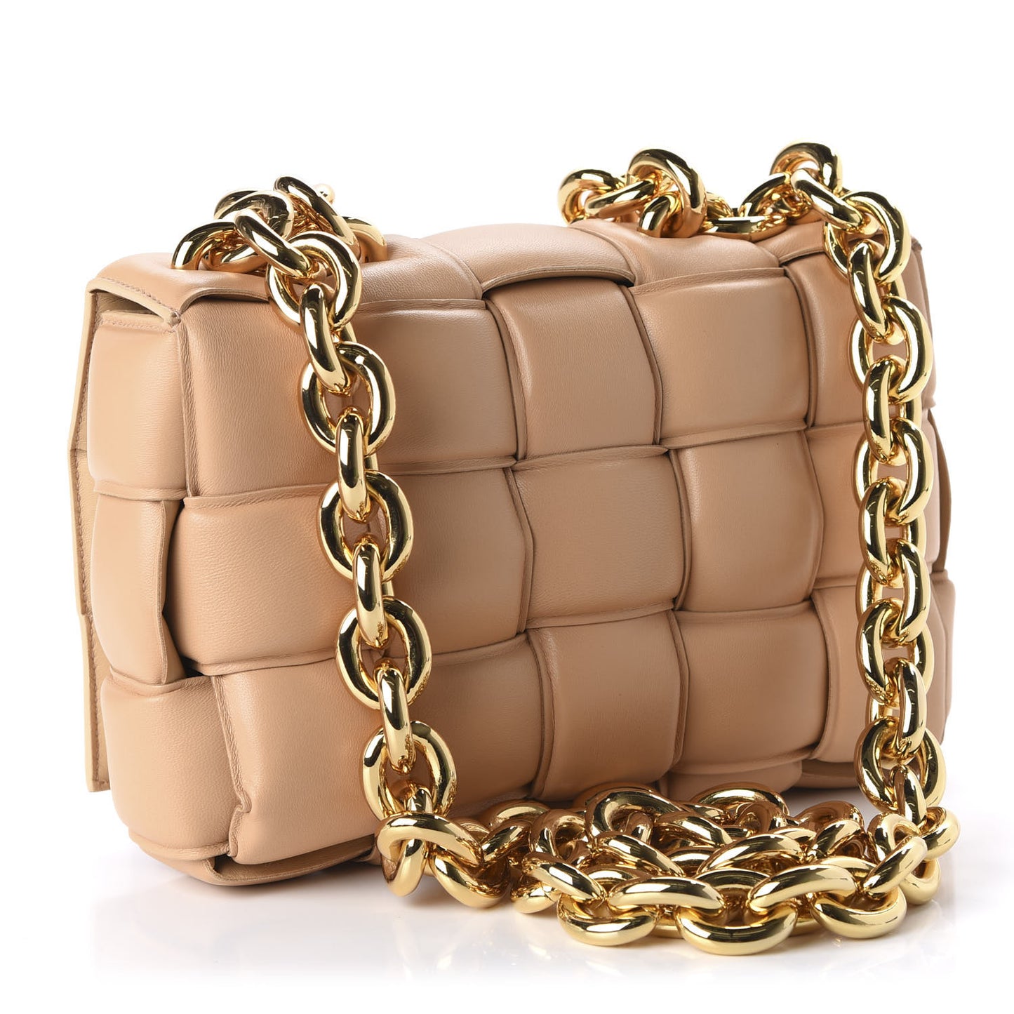 Lambskin Maxi Intreccio Padded Chain Cassette Crossbody Bag Almond