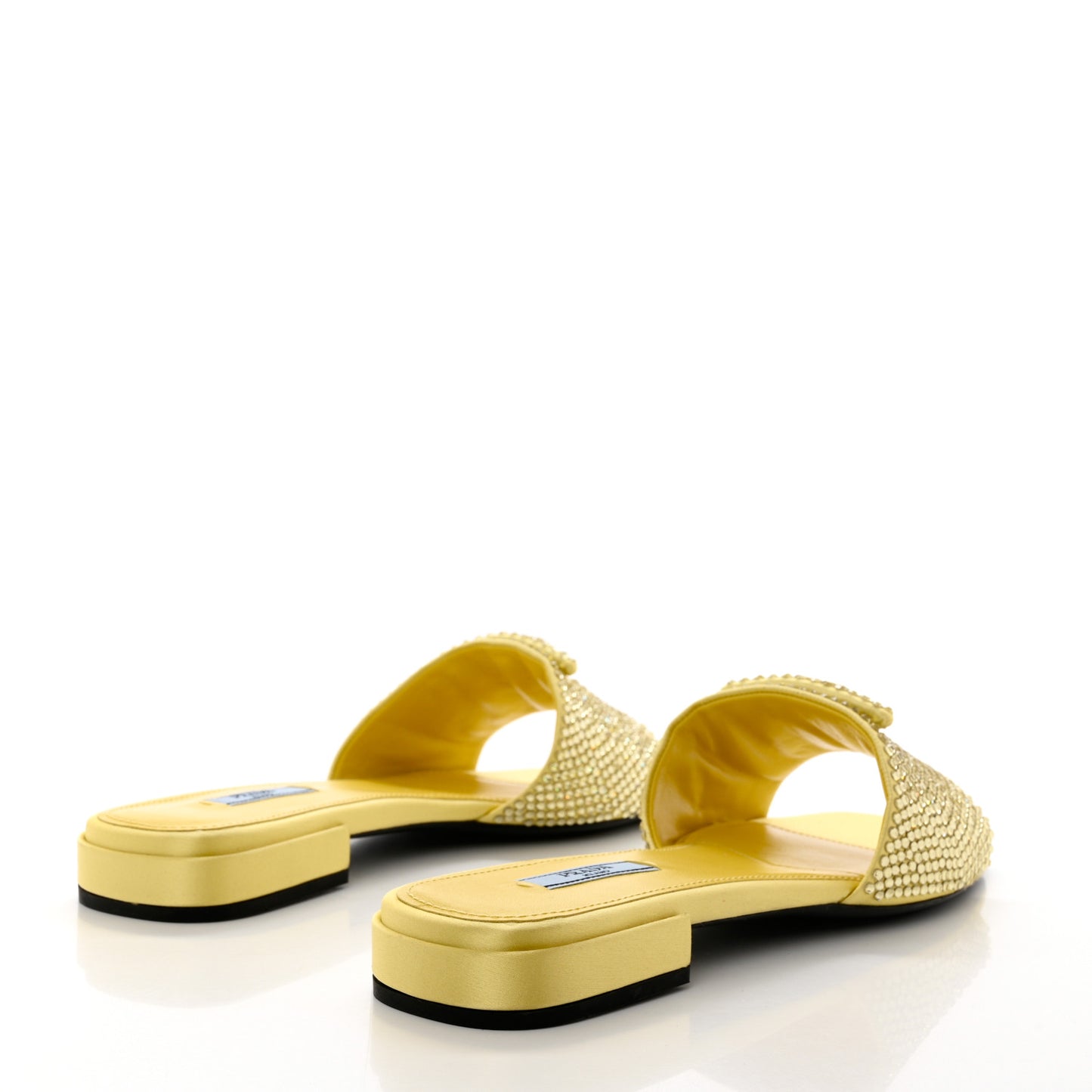 Satin Crystal Logo 10mm Slide Sandals 40 Ananas
