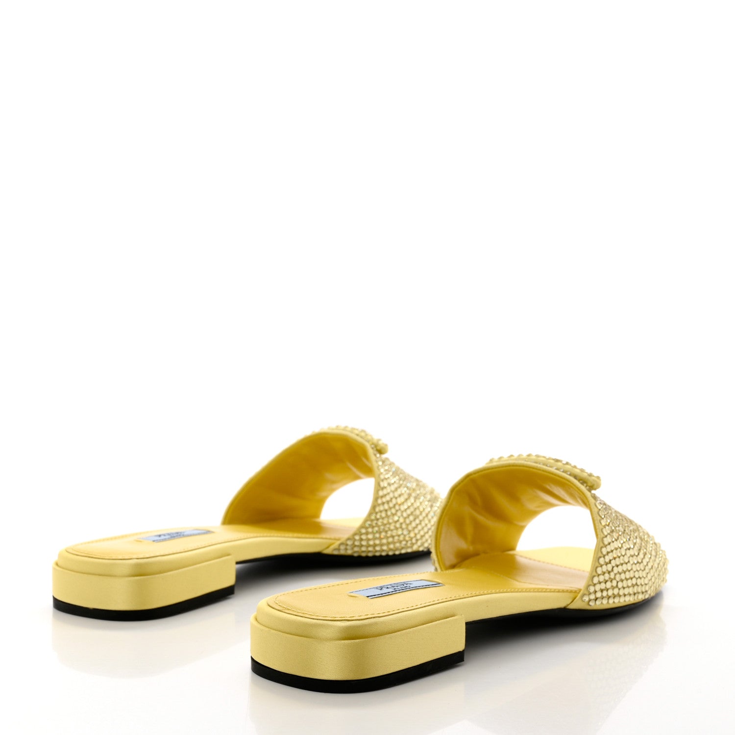 Prada Satin Crystal Logo 10mm Slide Sandals 40 Ananas 4 of 8