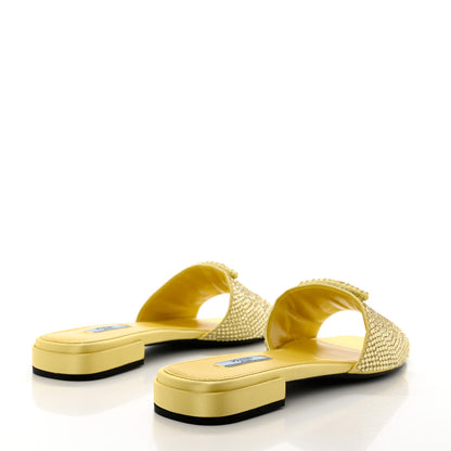 Prada Satin Crystal Logo 10mm Slide Sandals 40 Ananas 4 of 8