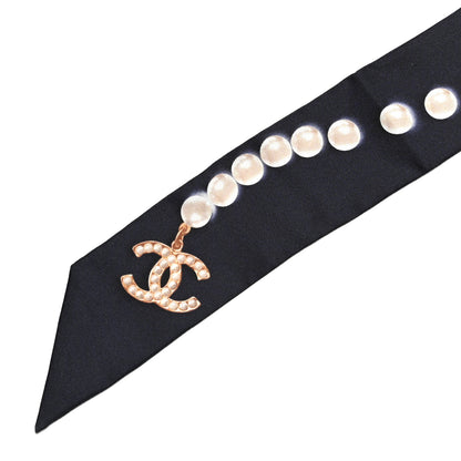 Chanel Silk Pearl CC Slim Bandeau Scarf Navy 4 of 6