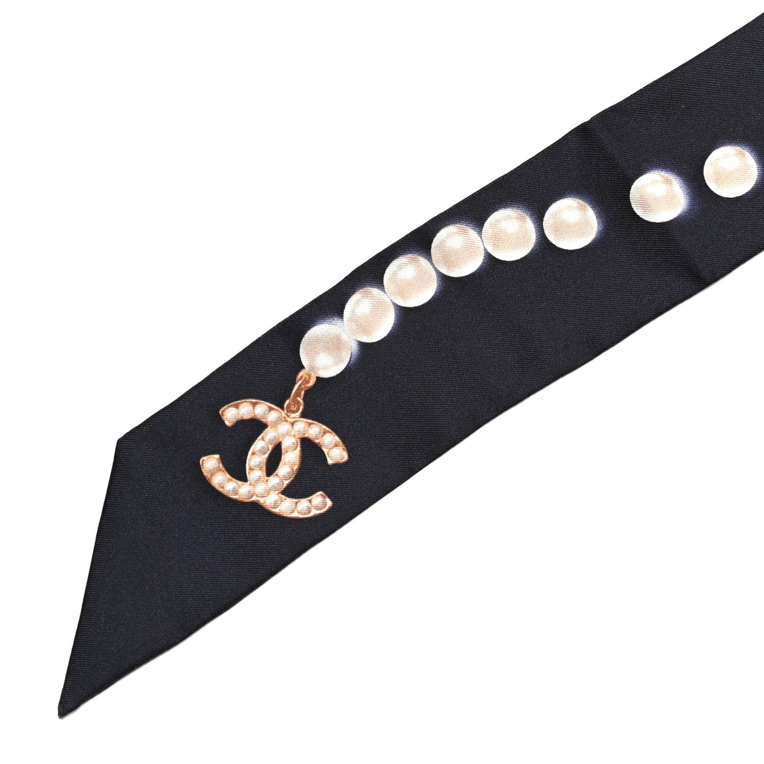 Chanel Silk Pearl CC Slim Bandeau Scarf Navy 3 of 6