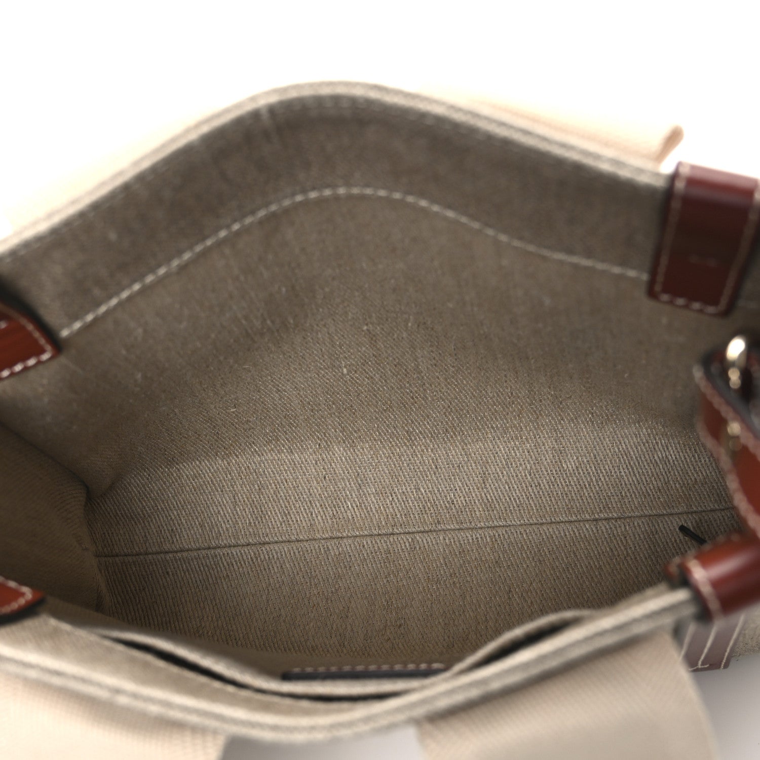 Chloe Linen Calfskin Small Woody Ribbon Tote With Strap White Brown 4 of 9