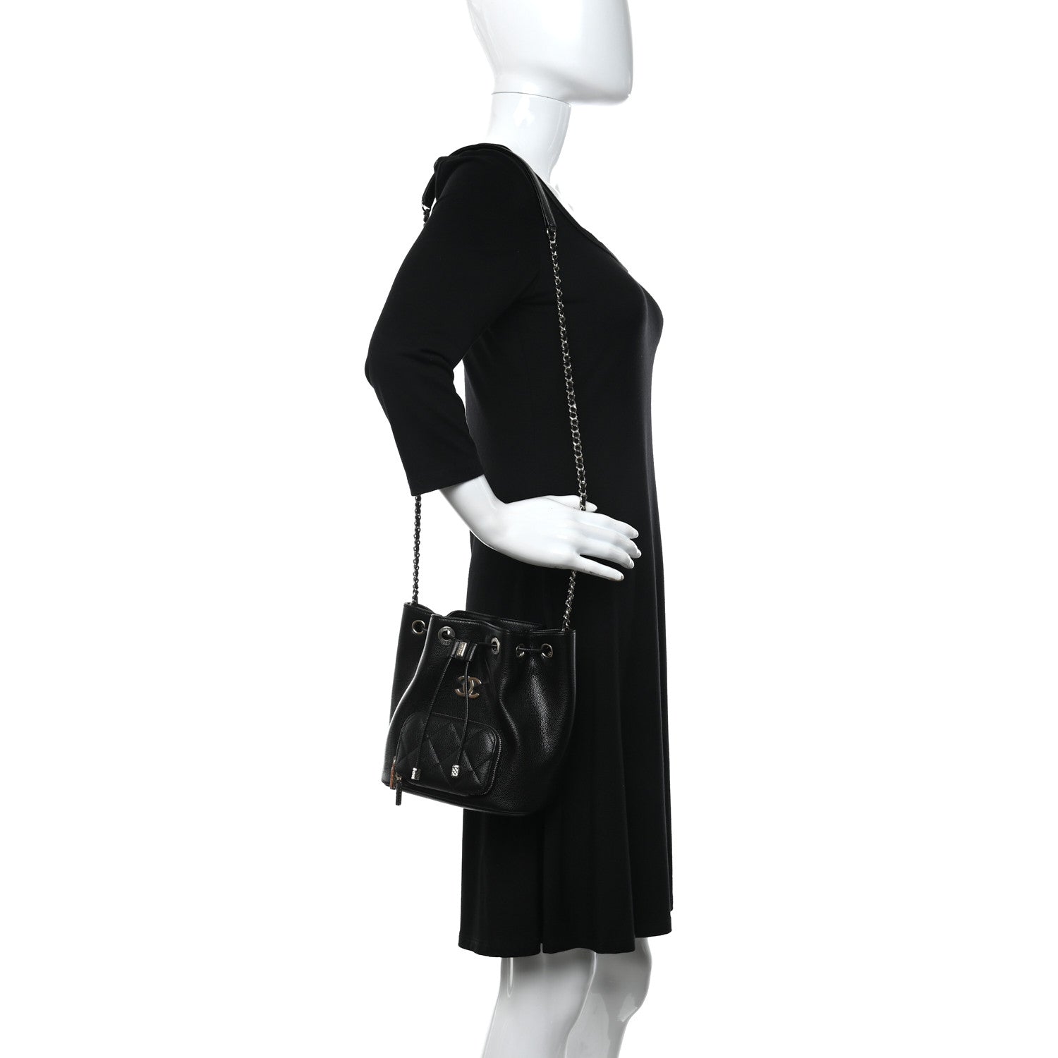 Chanel Caviar Quilted CC Pocket Bucket Bag Black 2 of 11