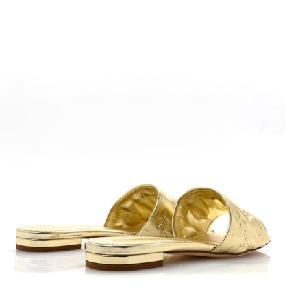 Louis Vuitton Metallic Lambskin Embossed Monogram Revival Flat Mules 39 Gold 5 of 10