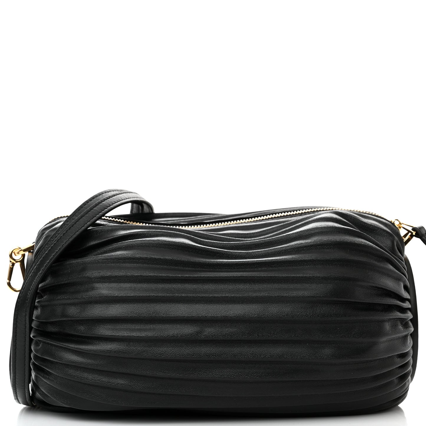 Lambskin Pleated Bracelet Pouch Shoulder Bag Black
