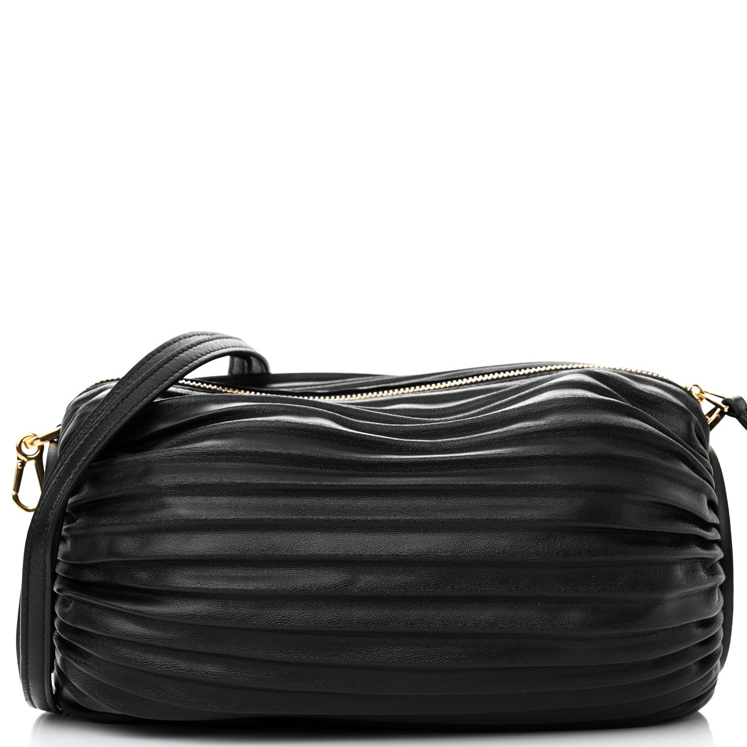 Loewe Lambskin Pleated Bracelet Pouch Shoulder Bag Black 7 of 10