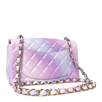 Chanel Lambskin Quilted Tie Dye Ombre Mini Rectangular Flap Purple Blue Pink 3 of 11