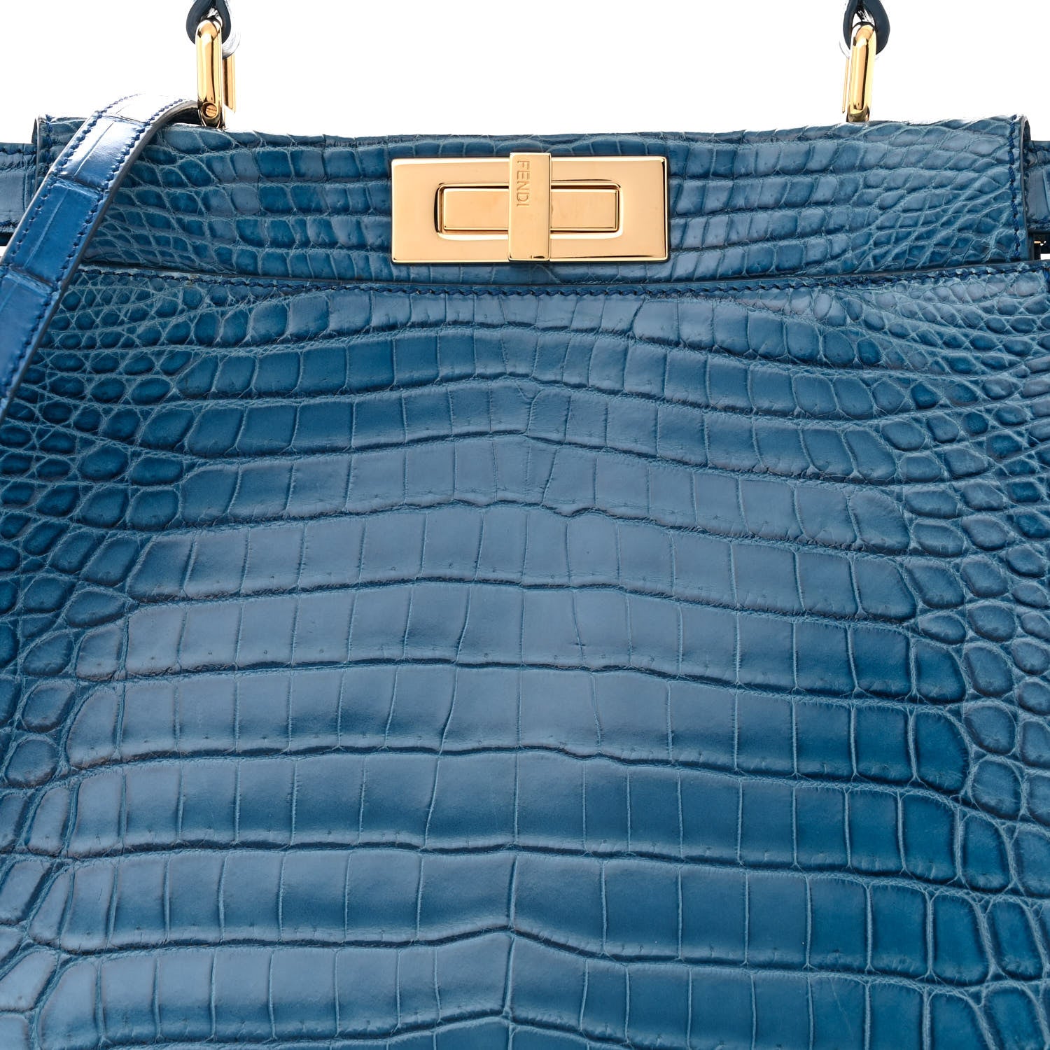 Fendi Shiny Crocodile Shiny Nappa Micro Peekaboo Iconic Satchel Blue 8 of 10