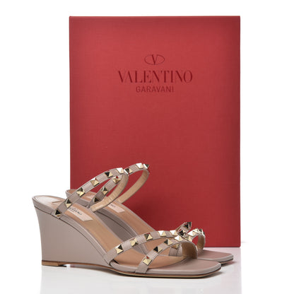Valentino Garavani Calfskin Rockstud Wedge Slide Sandals 38.5 Poudre 15 of 15