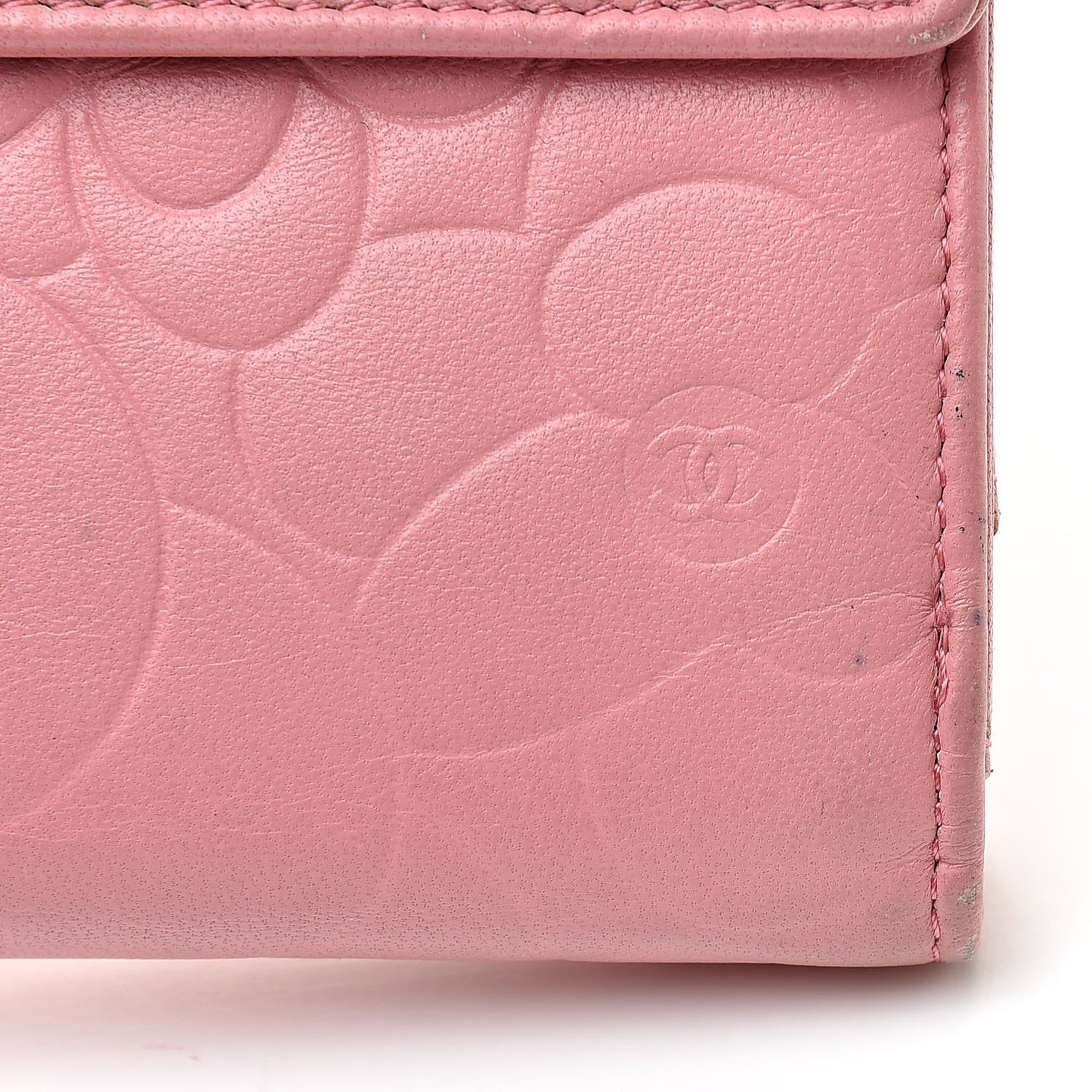 Chanel Lambskin Camellia Embossed Long Double Wallet Pink 16 of 19