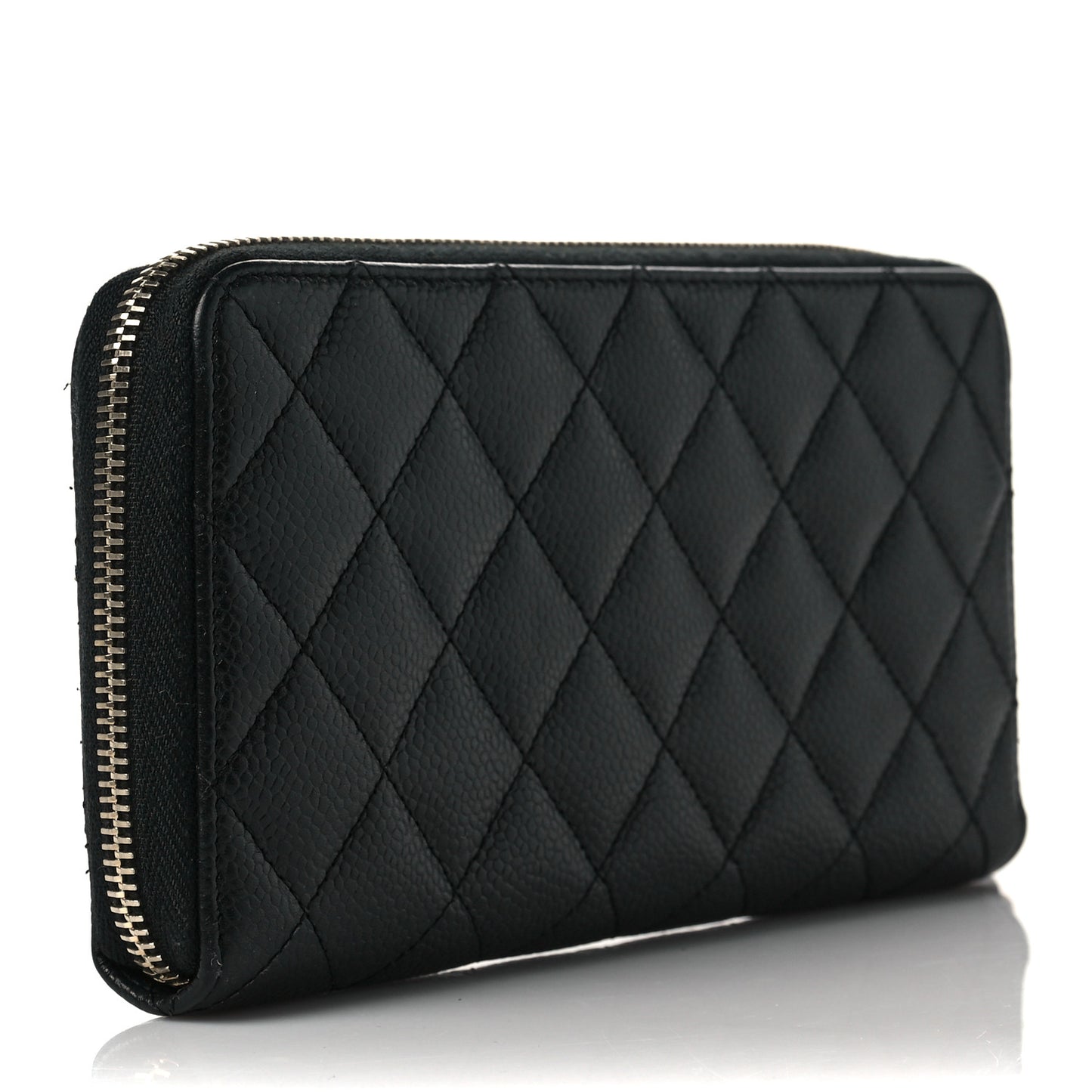 Caviar Quilted Large Gusset Zip Around Wallet Black