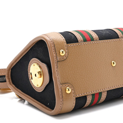 Gucci Monogram Textured Dollar Calfskin Web Mini Bauletto Duffle Top Handle Bag Black Koi Beige 10 of 11