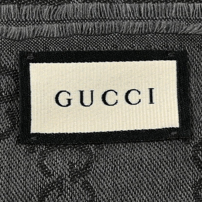 Gucci Wool Silk GG Monogram Fringe Scarf Shawl Grey 3 of 5