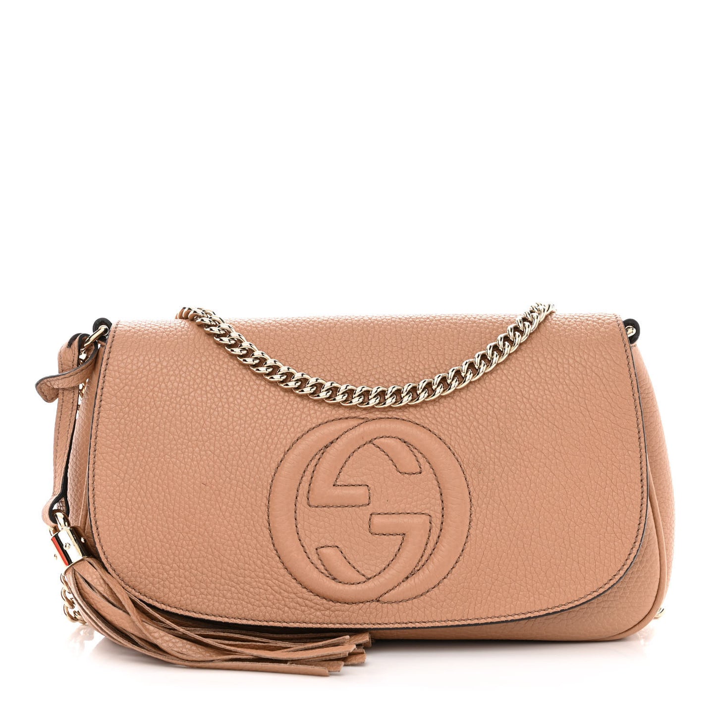 Pebbled Calfskin Medium Soho Flap Crossbody Camelia