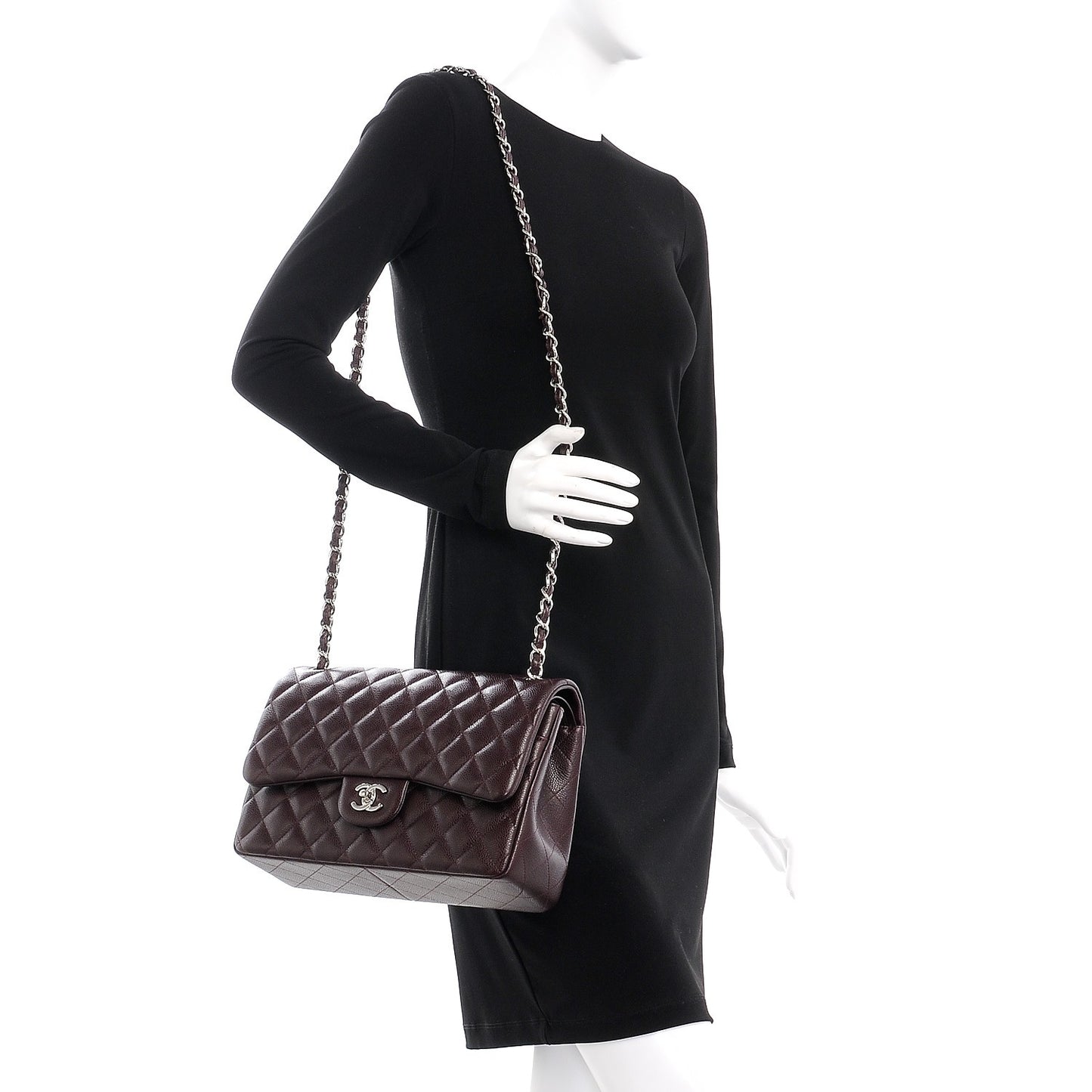 Caviar Quilted Jumbo Double Flap Burgundy