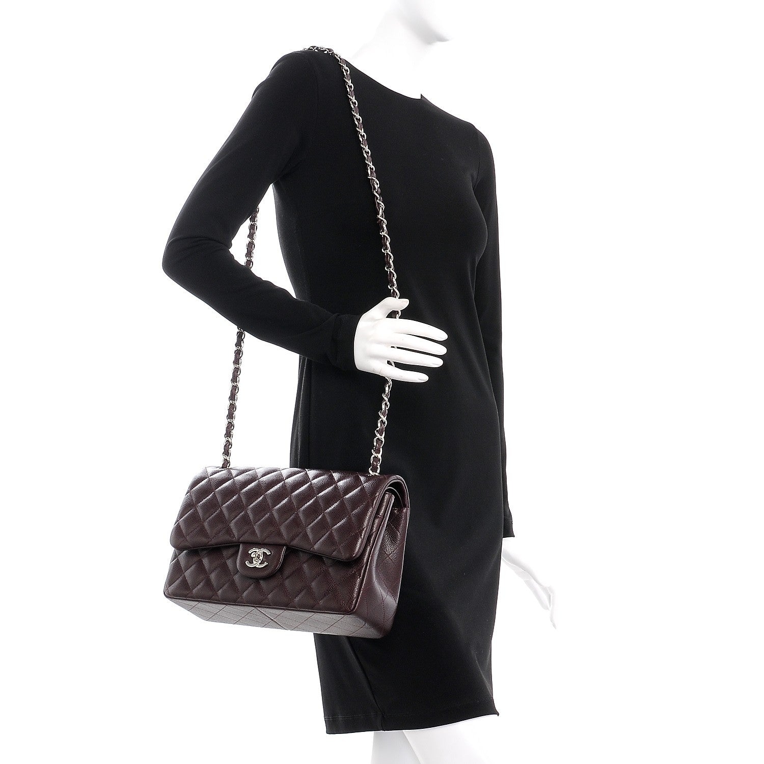 Chanel Caviar Quilted Jumbo Double Flap Burgundy 3 of 8