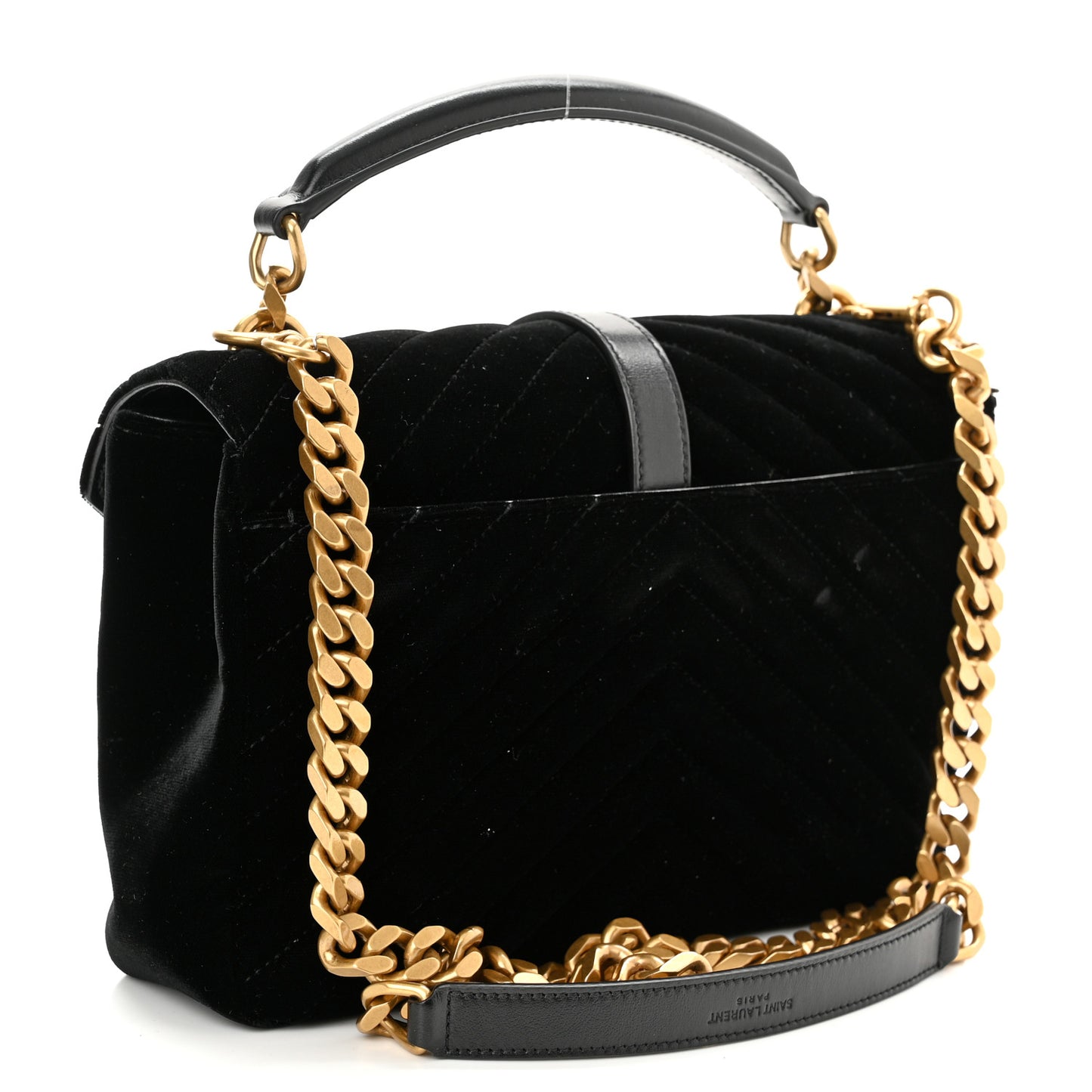 Velvet Matelasse Chevron Medium College Monogram Bag Black