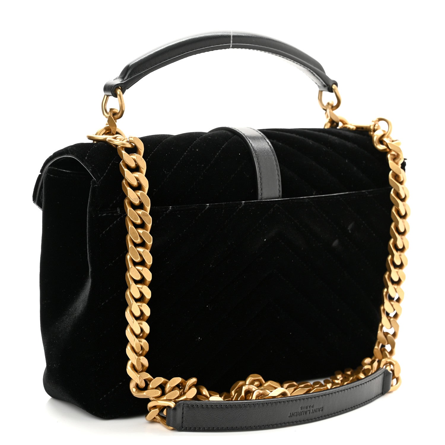 Saint Laurent Velvet Matelasse Chevron Medium College Monogram Bag Black 3 of 13