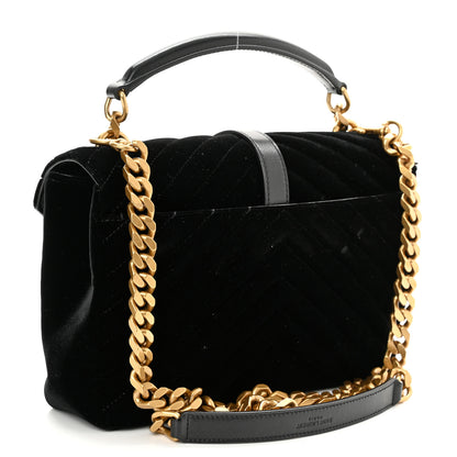 Saint Laurent Velvet Matelasse Chevron Medium College Monogram Bag Black 3 of 13