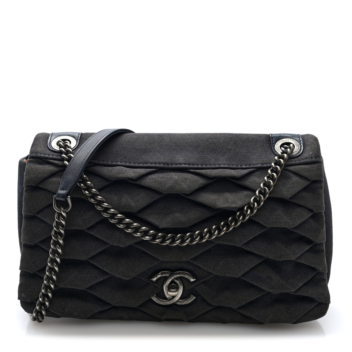 Denim Pleated Denim Turtle Flap Dark Blue